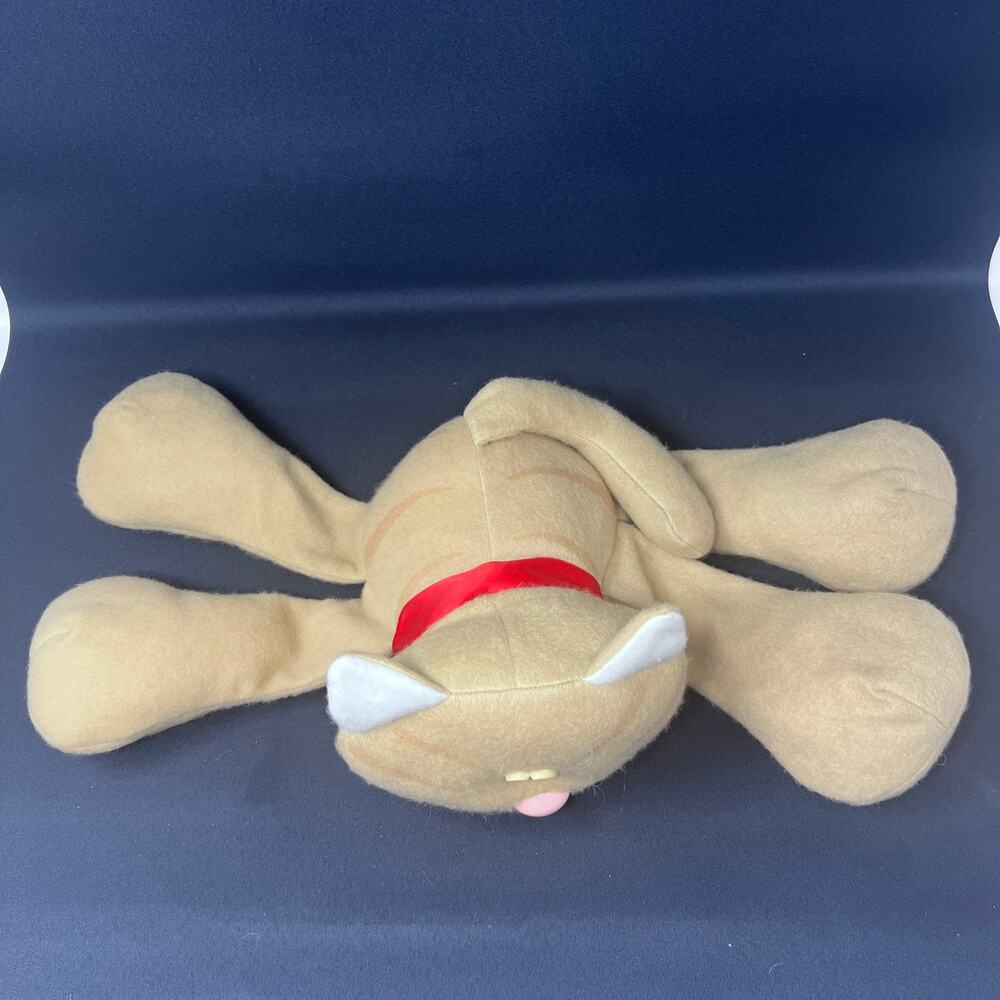 Hallmark Callie Tabby Cat Plush 20" Wide Tan Red Bow‎ Vintage 1985 Stuffed Kitty - Picture 3 of 5